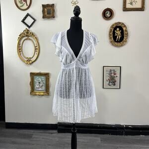Vintage Y2K Betsey Johnson White Sheer Lace Babydoll Dress size L